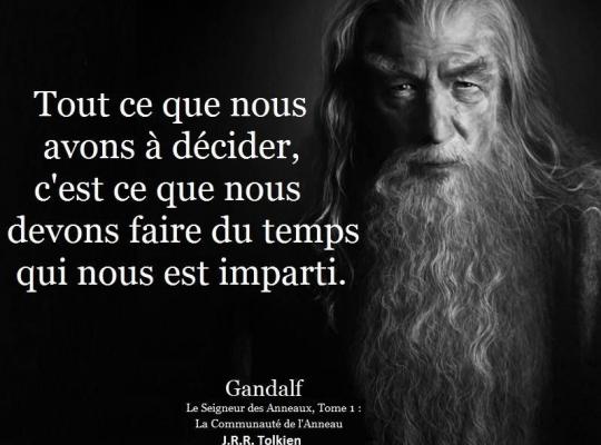 Tout ce que nous avons à décider, c'est ce que nous devons faire du temps qui nous est imparti. (Gandalf - Le seigneur des anneaux : La communauté de l'anneau